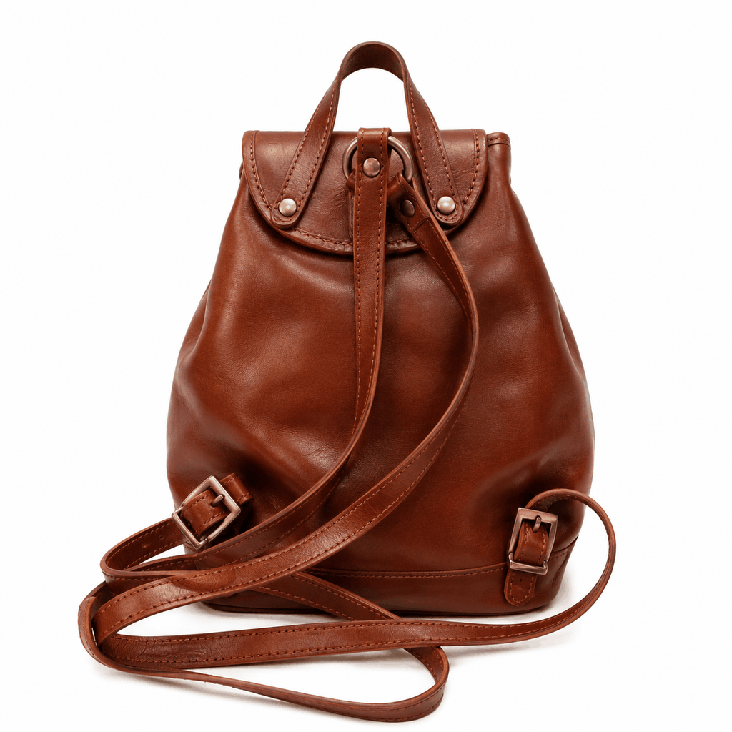 Sac à dos en cuir véritable cognac fait main en Italie avec fermeture magnétique