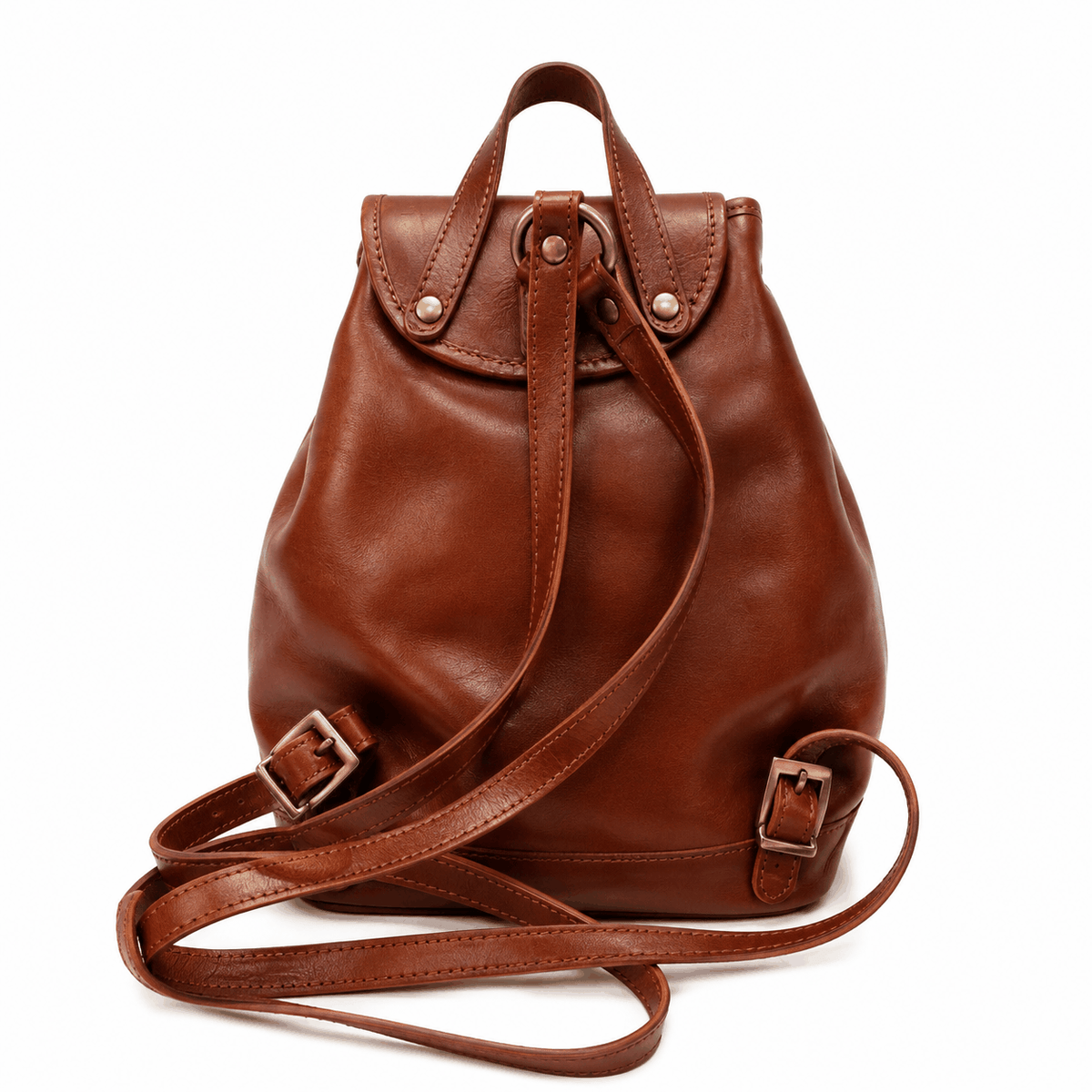 Sac à dos en cuir véritable cognac fait main en Italie avec fermeture magnétique