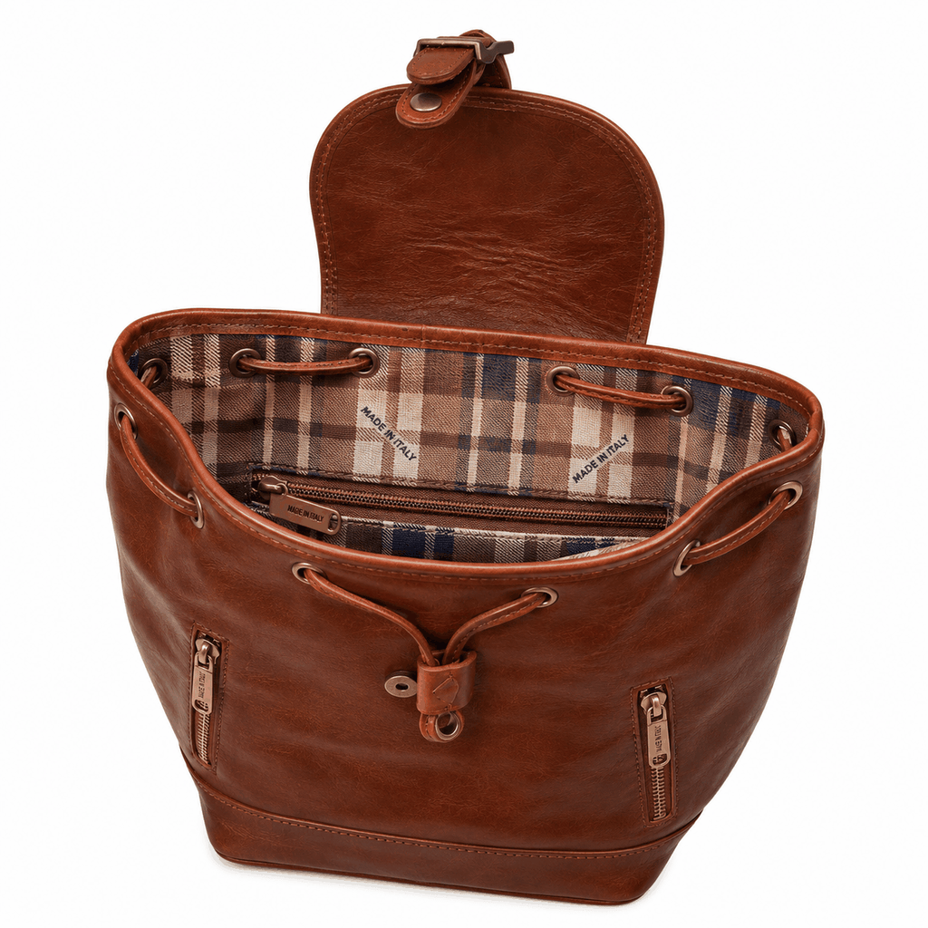 sac à dos en cuir véritable cognac made in italy style baroudeur chic