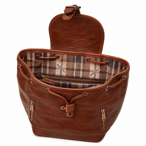 sac à dos en cuir véritable cognac made in italy style baroudeur chic