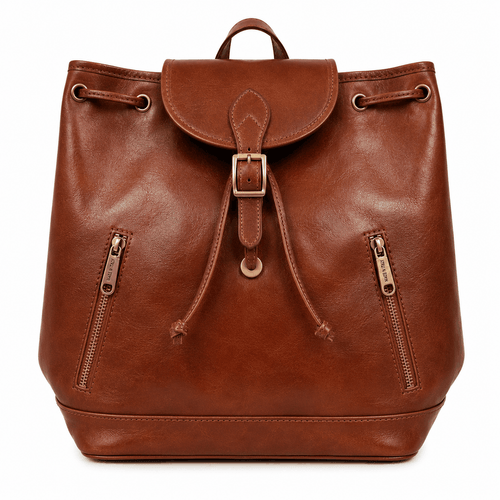 Sac à dos en cuir véritable cognac made in Italy style baroudeur chic