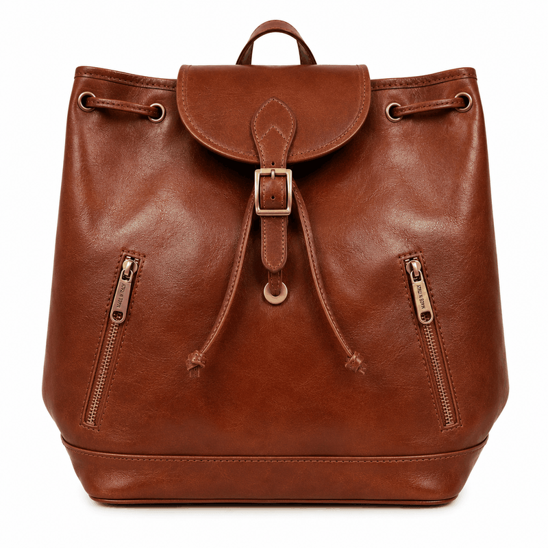 Sac à dos en cuir véritable cognac made in Italy style baroudeur chic