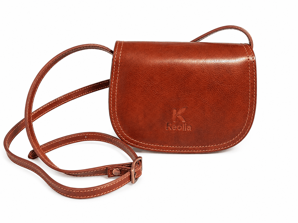 Sac besace en cuir véritable cognac fabriqué artisanalement en Italie