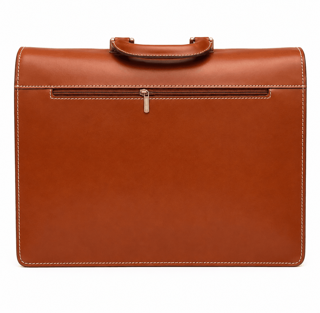Mallette porte-documents en cuir cognac avec fermoir clé doré