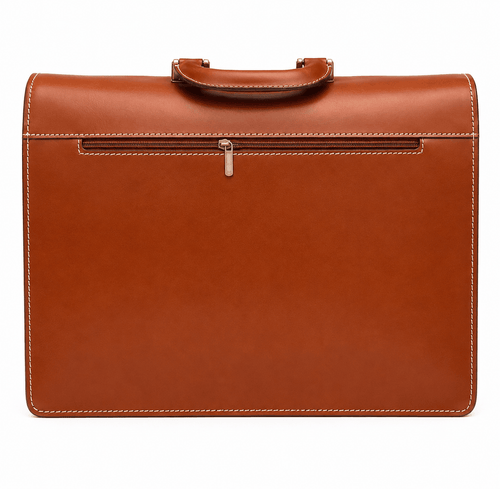 Mallette porte-documents en cuir cognac avec fermoir clé doré