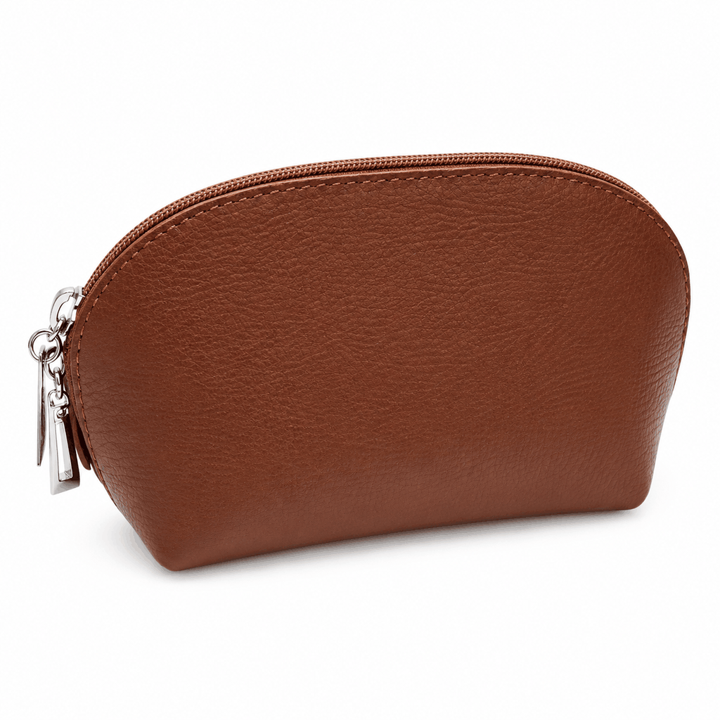 Porte-monnaie en cuir véritable grainé cognac made in Italy avec fermeture zippée