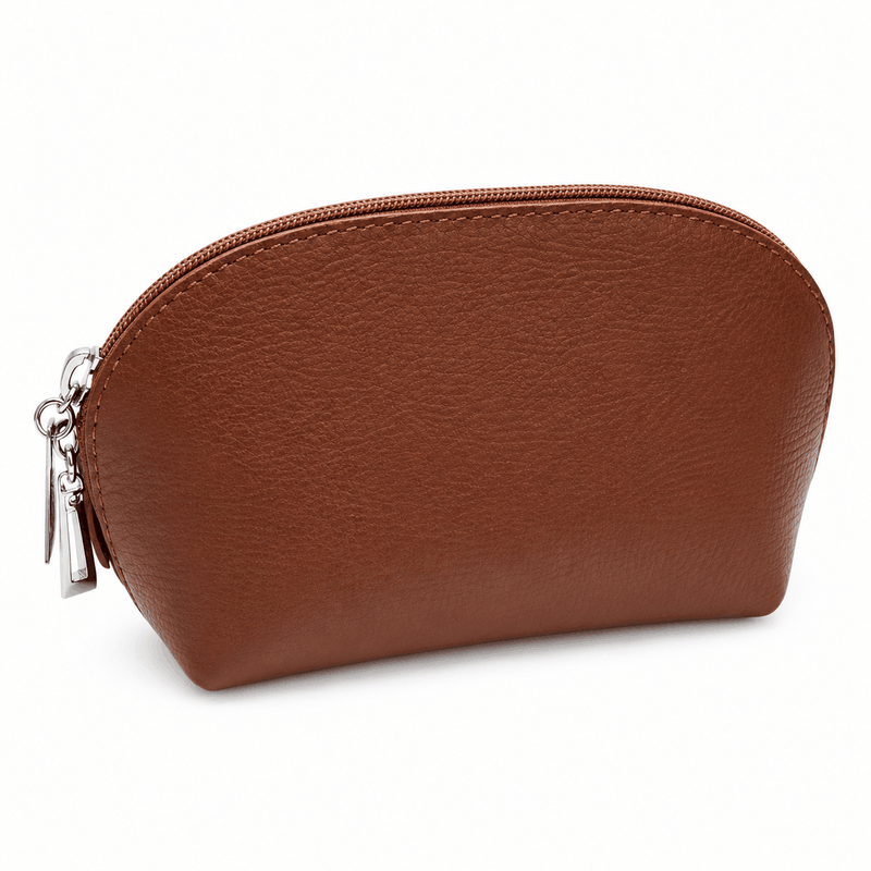 Porte-monnaie en cuir véritable grainé cognac made in Italy avec fermeture zippée