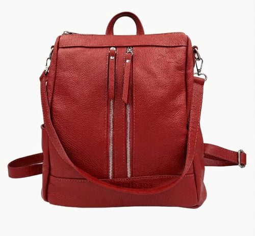 Sac à dos convertible en cuir grainé avec double fermeture verticale made in Italy