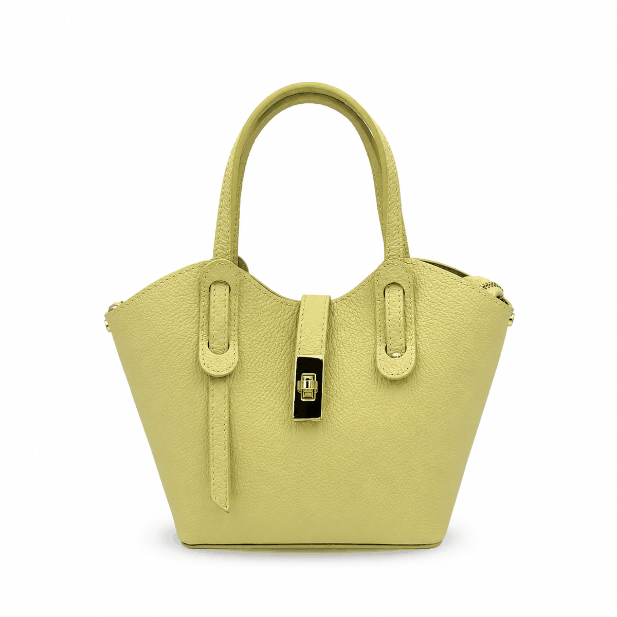 Sac à main cuir véritable grainé citron vert avec bandoulière amovible