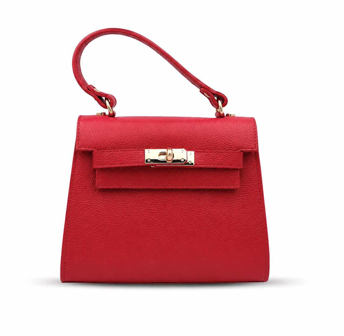 Sac à main trapèze en cuir grainé rose poudré avec fermoir doré