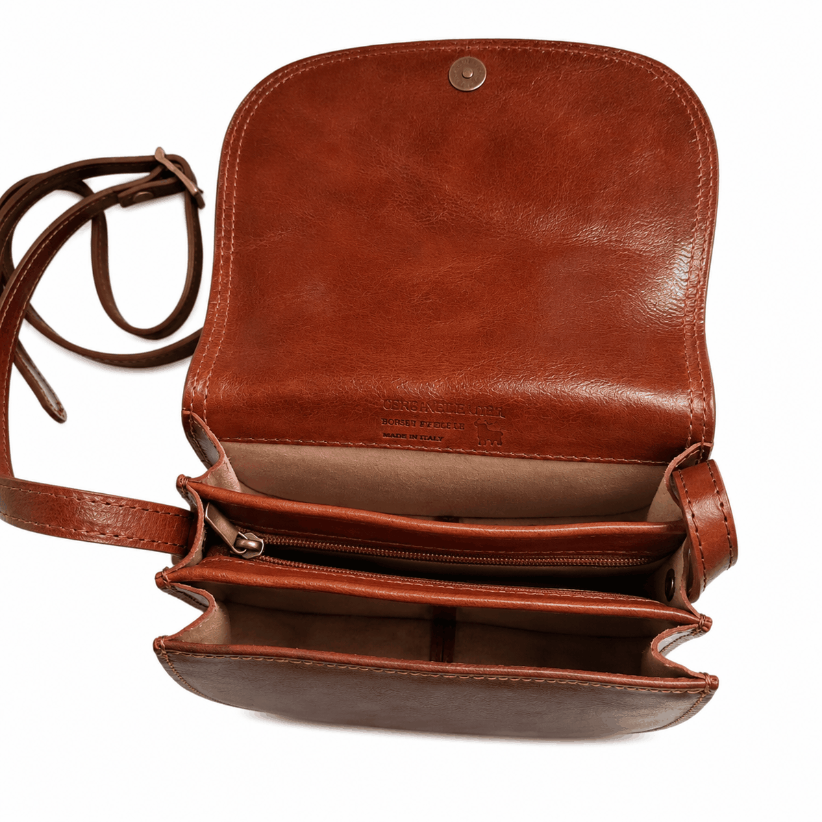 Sac besace en cuir véritable cognac artisanat italien chic
