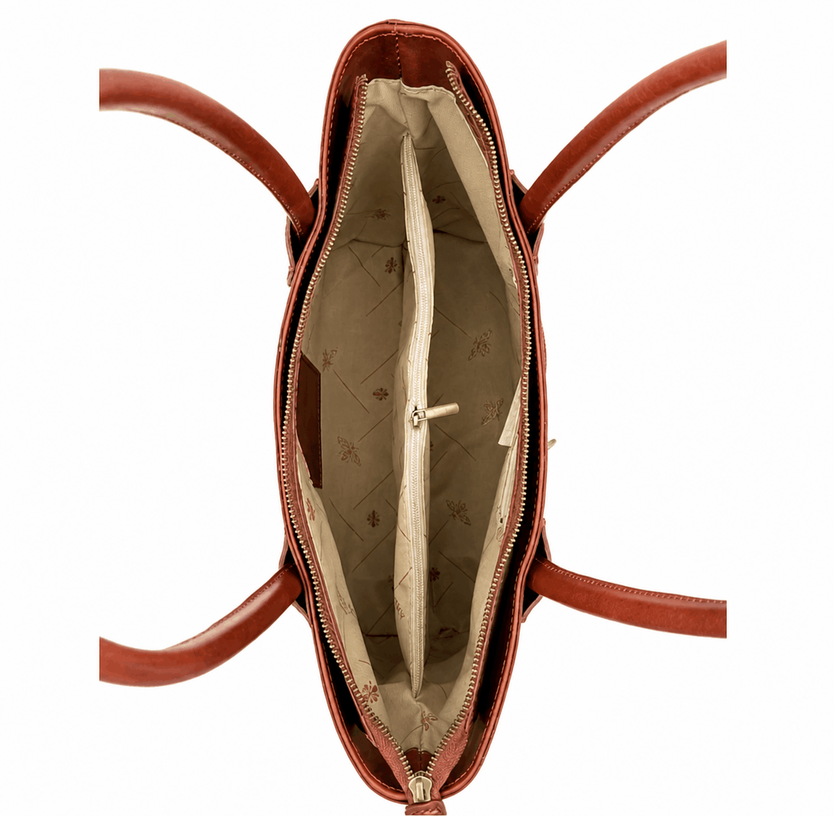 Sac cabas en cuir marron italien avec anses longues et détails tricolores