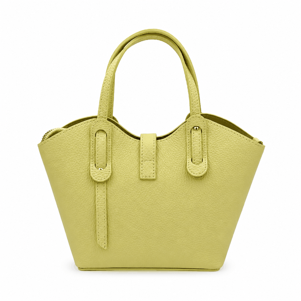 Sac à main cuir véritable citron avec bandoulière amovible et fermoir doré