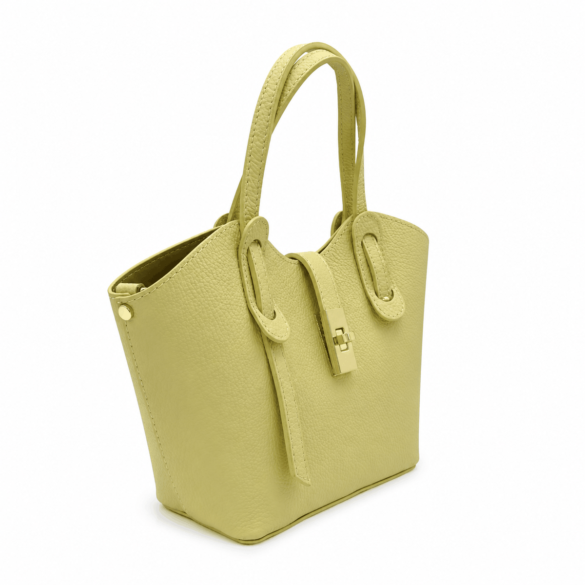 sac à main en cuir véritable grainé citron vert avec bandoulière amovible